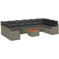 vidaXL Tuinbank Set met opslag 11 pcs Grijs poly rattan
