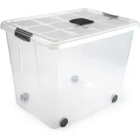 PlasticForte Opslagbox - 1x stuks - met deksel - 86L - 62 x 45 x 47 cm - transparant - opbergbak - met wielen