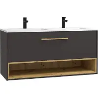 Vente-unique Antraciet hangmeubel voor badkamer met inbouwwastafel - 120 cm - YANGRA