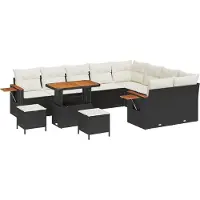 vidaXL Tuinset, 13 stuks, 9 zitplaatsen, zwart en crème
