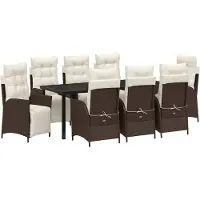 vidaXL Tuin Eettafel Set 9 st Bruin poly rattan