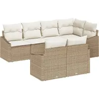 vidaXL Tuinbank Set 7 st Beige en Wit poly rattan