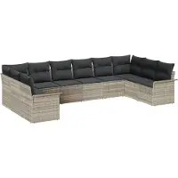 vidaXL Tuinbank Set met kussen 10 pcs Lichtgrijs poly rattan