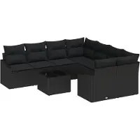 vidaXL Set van 9 tuinmeubels, zwart, van polyrotan