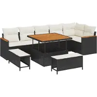 vidaXL Tuinbank Set 9 st 6-Aantal zitplaatsen Zwart Poly rattan
