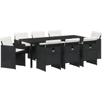 vidaXL Tuin Eettafel Set met kussen 9 pcs Zwart poly rattan