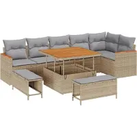 vidaXL Tuinbank Set 9 st 6-Aantal zitplaatsen Beige Poly rattan