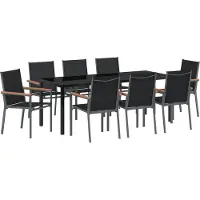 vidaXL Tuin Eettafel Set 9 st Zwart Poedergecoat staal