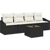 vidaXL Bankstel 5 st Zwart en Crème poly rattan