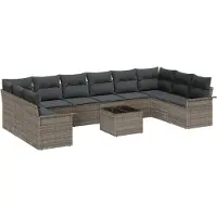 vidaXL Tuinbank Set 11 st Grijs poly rattan