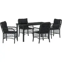 vidaXL Tuin Eettafel Set 5 st Zwart poly rattan