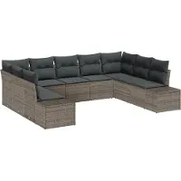 vidaXL Tuinbank Set 9 st 8-Aantal zitplaatsen Grijs Polyrattan