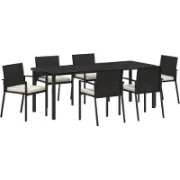 vidaXL Tuin Eettafel Set 7 st Zwart Gepoedercoat staal