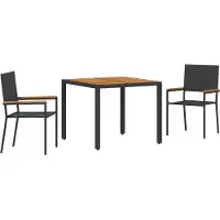 vidaXL Tuin Eettafel Set 3 st Zwart poly rattan