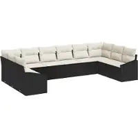 vidaXL Tuinbank Set 10 st Zwart en Crème poly rattan