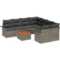 vidaXL Tuinbank Set 9 st 8-Aantal zitplaatsen Grijs poly rattan