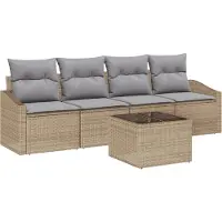vidaXL Bankset, 5-delig, beige en grijs, polyrotan