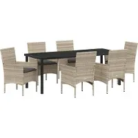 vidaXL Tuin Eettafel Set 7 st Lichtgrijs poly rattan