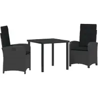 vidaXL Tuin Eettafel Set 3 st Zwart poly rattan