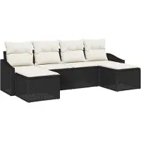 vidaXL Tuinset, 6 stuks, zwart en crème, van polyrotan