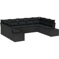 vidaXL Tuinbank Set 9 st 8-Aantal zitplaatsen Zwart Polyrattan