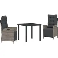 vidaXL Tuin Eettafel Set 3 st Grijs poly rattan