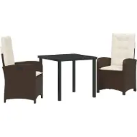 vidaXL Tuin Eettafel Set met kussen 3 pcs Bruin poly rattan
