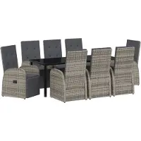 vidaXL Tuin Eettafel Set 9 st Grijs poly rattan