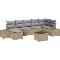 vidaXL Tuinbank Set met kussen met opslag 7 pcs Beige poly rattan