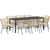vidaXL Tuin Eettafel Set 9 st Bruin poly rattan