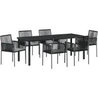 vidaXL Tuin Eettafel Set 7 st Zwart PE Riet