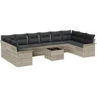 vidaXL Tuinbank Set met kussen 11 pcs Lichtgrijs Poly rattan