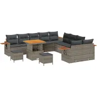 vidaXL Tuinbank Set 17 st 10-Aantal zitplaatsen Grijs poly rattan