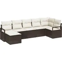 vidaXL Bankstel 7 st Bruin en Crème poly rattan