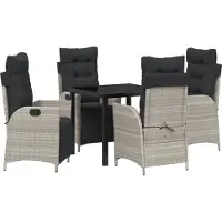 vidaXL Tuin Eettafel Set met kussen 5 pcs Lichtgrijs poly rattan