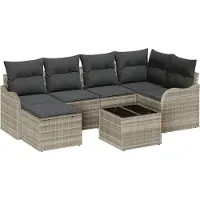 vidaXL Tuinbank Set 7 st Lichtgrijs poly rattan