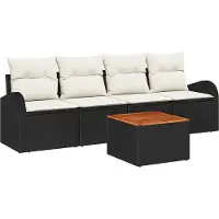 vidaXL Tuinbank Set met kussen 5 pcs Zwart poly rattan