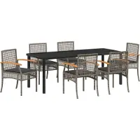 vidaXL Tuin Eettafel Set met kussen 7 pcs Grijs en Zwart Rattan