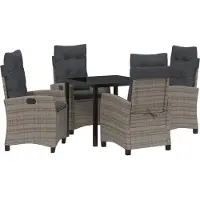 vidaXL Tuin Eettafel Set met kussen 5 pcs Grijs poly rattan