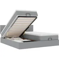 vidaXL Ottoman bed met matrassen en LED's 200x200cm stof lichtgrijs