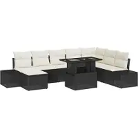 vidaXL Tuinbank Set 9 st Zwart poly rattan
