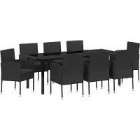 vidaXL Tuin Eettafel Set 9 st Zwart poly rattan