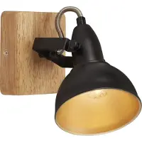 Briloner WOOD & STYLE - Wandlamp - spot draaibaar - E14 - Materiaal: hout en Metaal - Kleur: zwart en goud