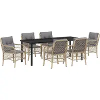 vidaXL Tuin Eettafel Set 7 st Beige poly rattan