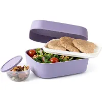 Amuse Bento Lunchbox 3-in-1 Lavender - Brooddoos met elastiek en lekvrij sauspotje - Broodtrommel - BPA-vrij - Paars - 900ml + 600ml + 85ml