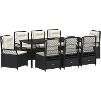 vidaXL Tuin Eettafel Set 9 st Zwart poly rattan