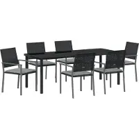 vidaXL Tuin Eettafel Set 7 st Zwart en Lichtgrijs PE Riet