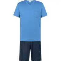 Mey Pyjama kort 'Micro Blue' navy / hemelsblauw / wit