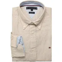 Tommy Hilfiger Regular Fit Linnen Overhemd bruin, Gestreept