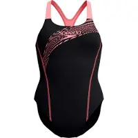 Speedo eco medley logo medalist 1p bla/ora wedstrijd badpak dames oranje-zwart